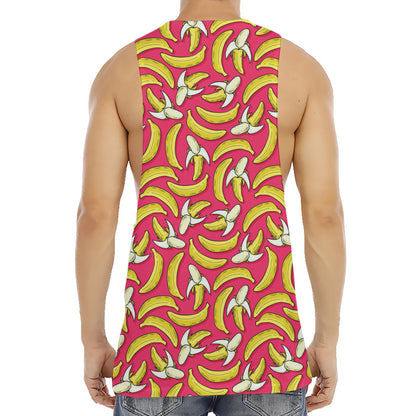 Pink Cartoon Banana Pattern Print Men's Muscle Tank Top