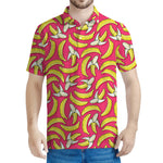 Pink Cartoon Banana Pattern Print Men's Polo Shirt