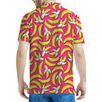 Pink Cartoon Banana Pattern Print Men's Polo Shirt