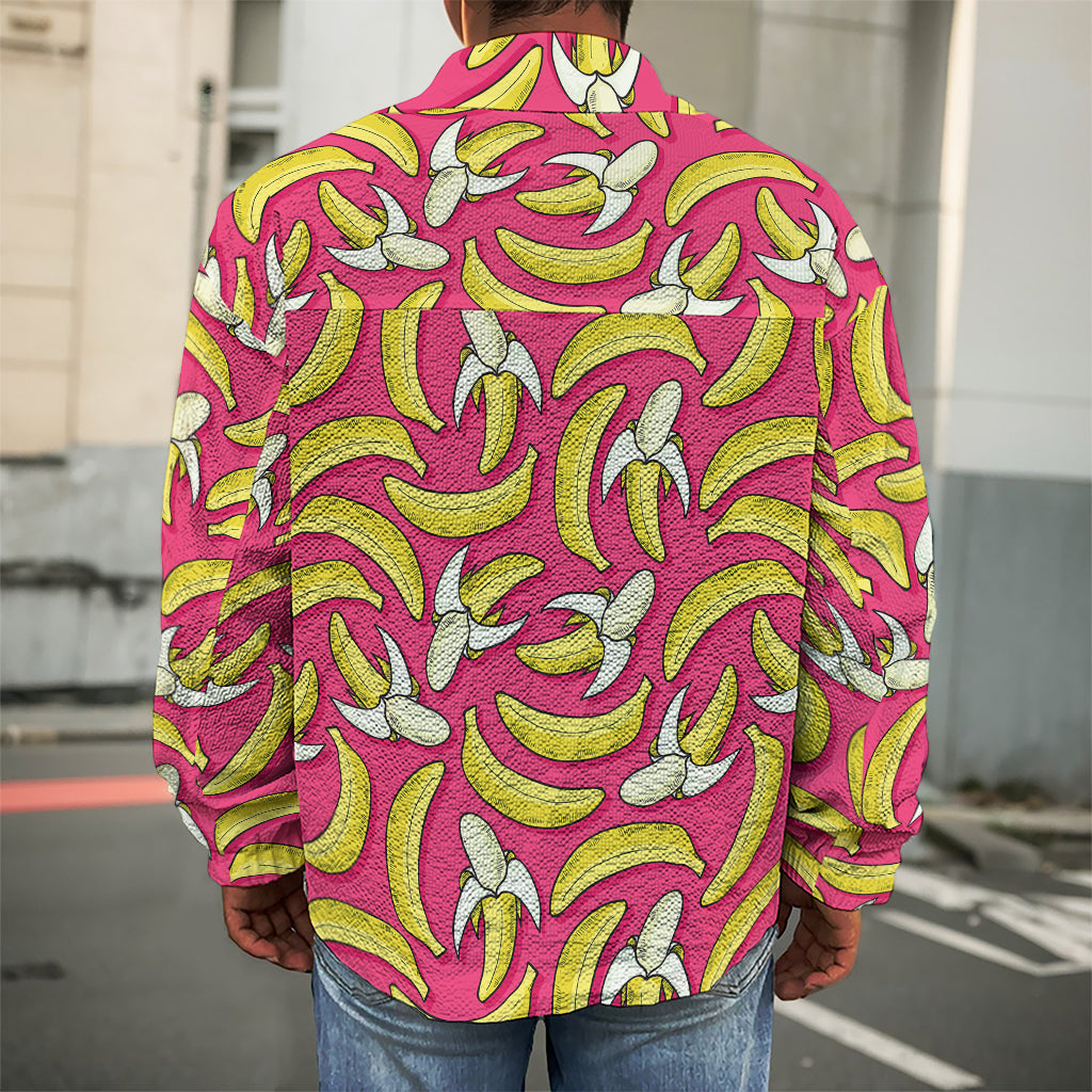 Pink Cartoon Banana Pattern Print Men's Shirt Jacket