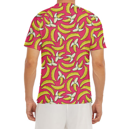 Pink Cartoon Banana Pattern Print Men's Short Sleeve Rash Guard