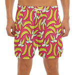 Pink Cartoon Banana Pattern Print Men's Split Running Shorts