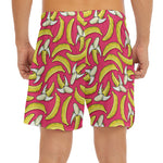 Pink Cartoon Banana Pattern Print Men's Split Running Shorts