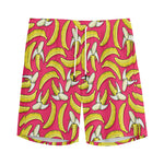 Pink Cartoon Banana Pattern Print Men's Sports Shorts
