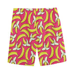 Pink Cartoon Banana Pattern Print Men's Sports Shorts