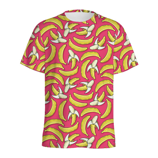 Pink Cartoon Banana Pattern Print Men's Sports T-Shirt