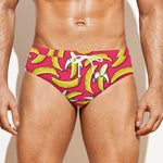 Pink Cartoon Banana Pattern Print Men's Swim Briefs