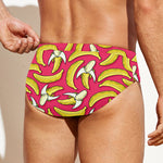 Pink Cartoon Banana Pattern Print Men's Swim Briefs