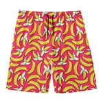 Pink Cartoon Banana Pattern Print Men's Swim Trunks