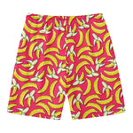 Pink Cartoon Banana Pattern Print Men's Swim Trunks