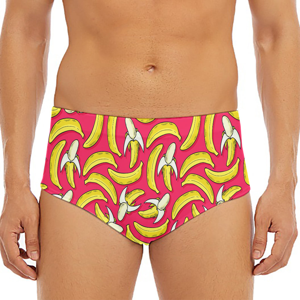 Pink Cartoon Banana Pattern Print Men's Triangle Swim Briefs