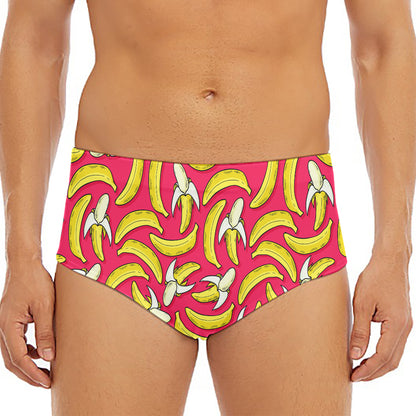 Pink Cartoon Banana Pattern Print Men's Triangle Swim Briefs