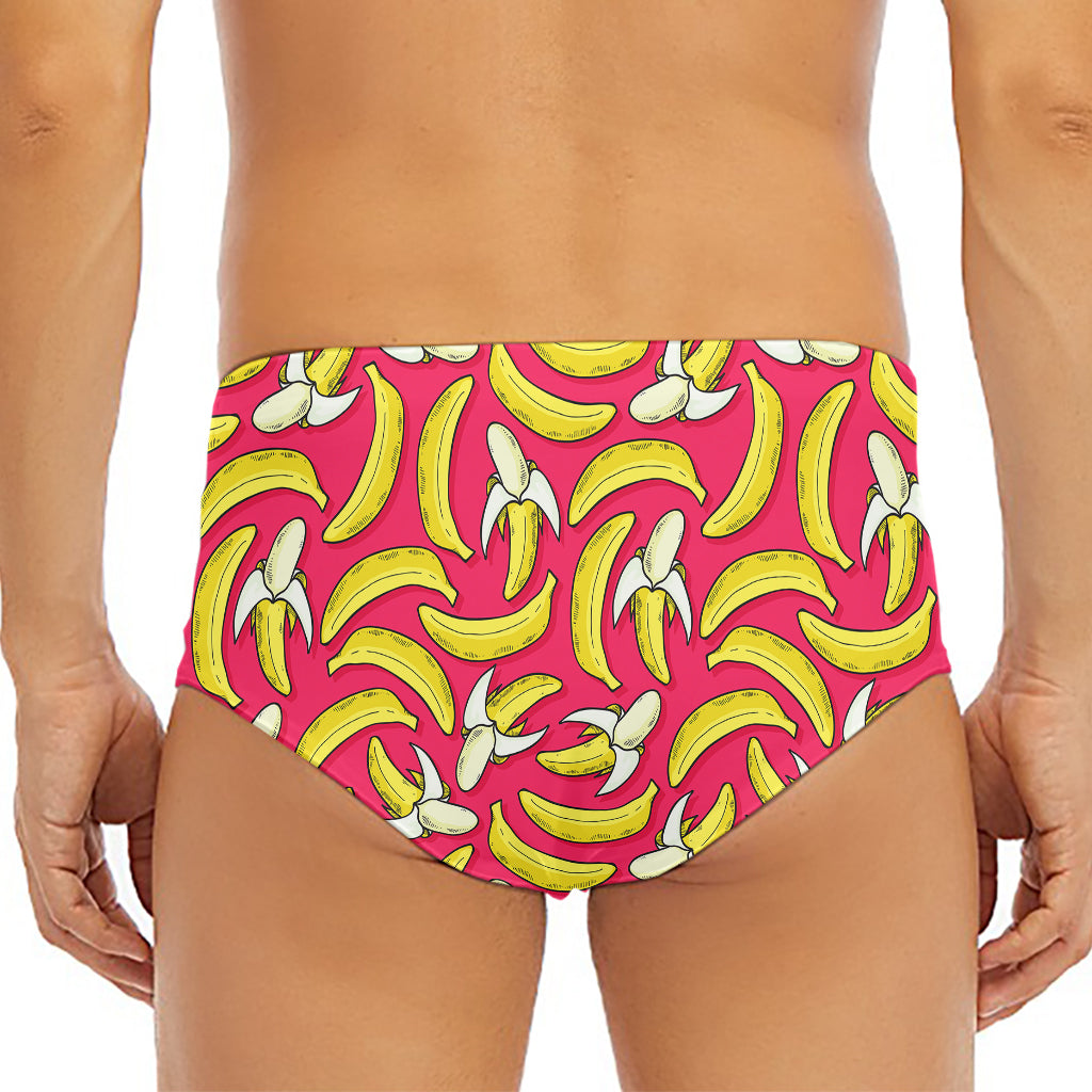 Pink Cartoon Banana Pattern Print Men's Triangle Swim Briefs
