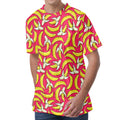 Pink Cartoon Banana Pattern Print Men's Velvet T-Shirt