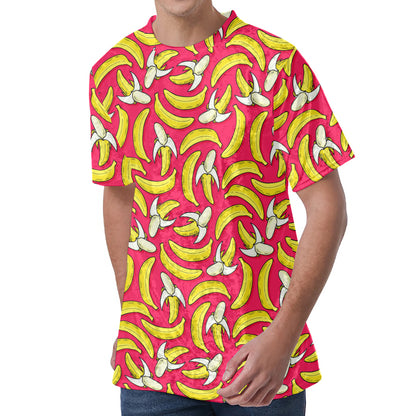 Pink Cartoon Banana Pattern Print Men's Velvet T-Shirt