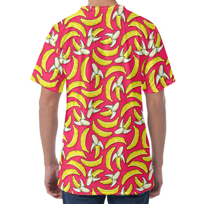 Pink Cartoon Banana Pattern Print Men's Velvet T-Shirt