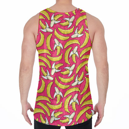 Pink Cartoon Banana Pattern Print Men's Velvet Tank Top