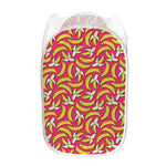 Pink Cartoon Banana Pattern Print Mesh Laundry Hamper