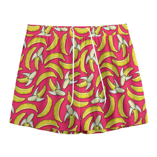 Pink Cartoon Banana Pattern Print Mesh Shorts