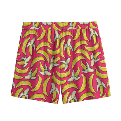 Pink Cartoon Banana Pattern Print Mesh Shorts