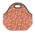Pink Cartoon Banana Pattern Print Neoprene Lunch Bag