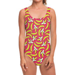 Pink Cartoon Banana Pattern Print One Piece Swimsuit