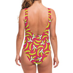 Pink Cartoon Banana Pattern Print One Piece Swimsuit