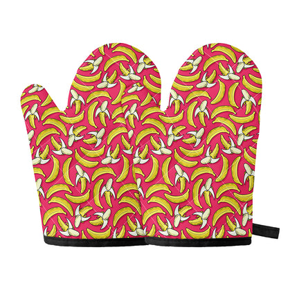 Pink Cartoon Banana Pattern Print Oven Mitts