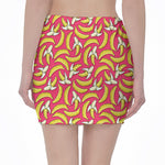 Pink Cartoon Banana Pattern Print Pencil Mini Skirt