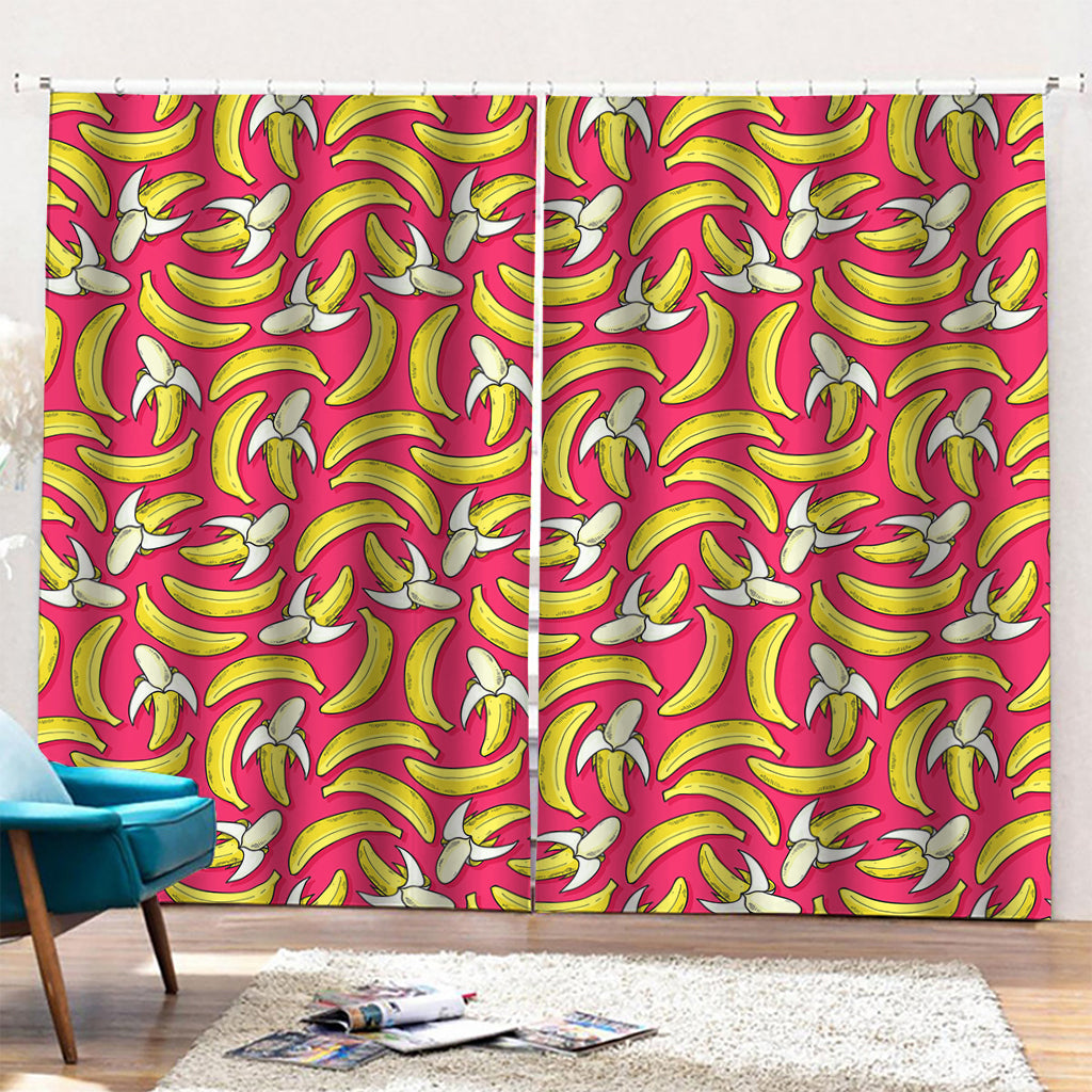 Pink Cartoon Banana Pattern Print Pencil Pleat Curtains