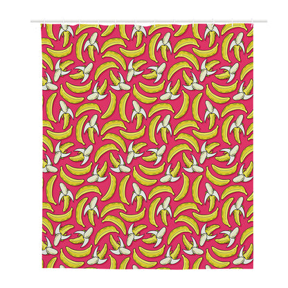 Pink Cartoon Banana Pattern Print Polyester Shower Curtain