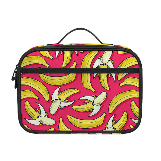 Pink Cartoon Banana Pattern Print Portable Lunch Bag