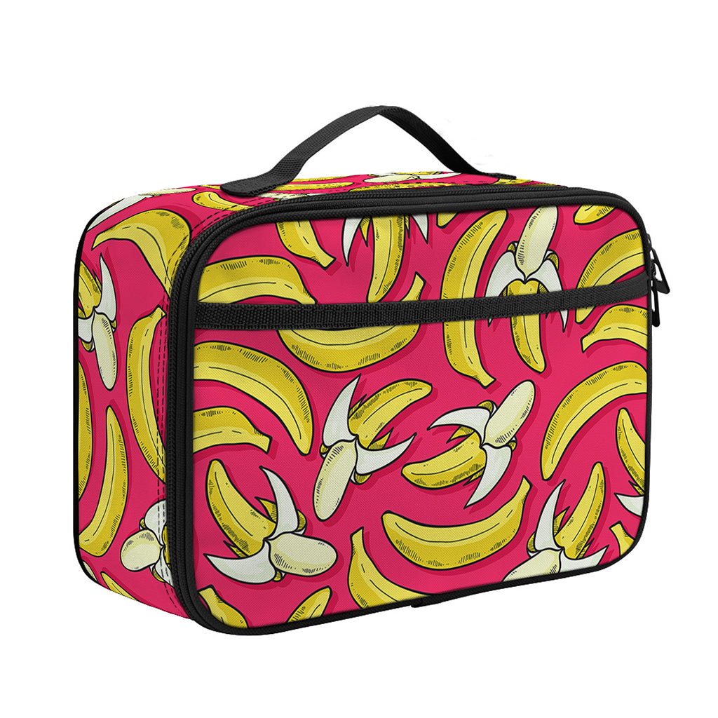 Pink Cartoon Banana Pattern Print Portable Lunch Bag