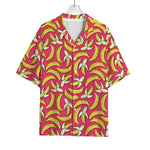 Pink Cartoon Banana Pattern Print Rayon Hawaiian Shirt