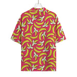 Pink Cartoon Banana Pattern Print Rayon Hawaiian Shirt