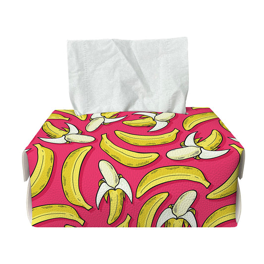 Pink Cartoon Banana Pattern Print Rectangle Tissue Box Cover