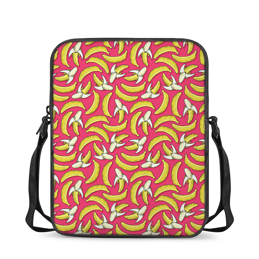 Pink Cartoon Banana Pattern Print Rectangular Crossbody Bag