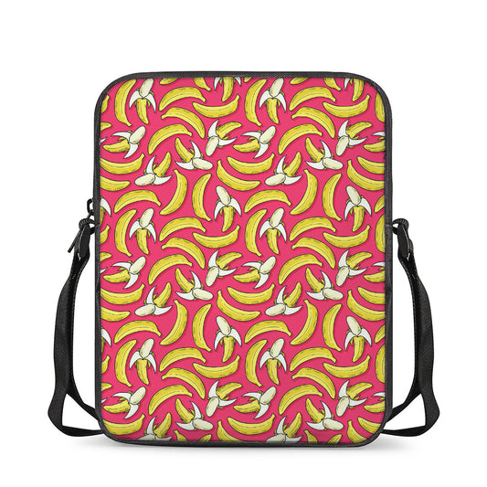 Pink Cartoon Banana Pattern Print Rectangular Crossbody Bag