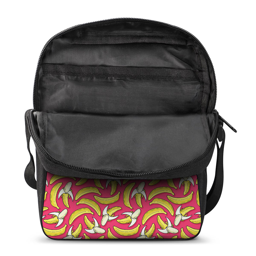 Pink Cartoon Banana Pattern Print Rectangular Crossbody Bag