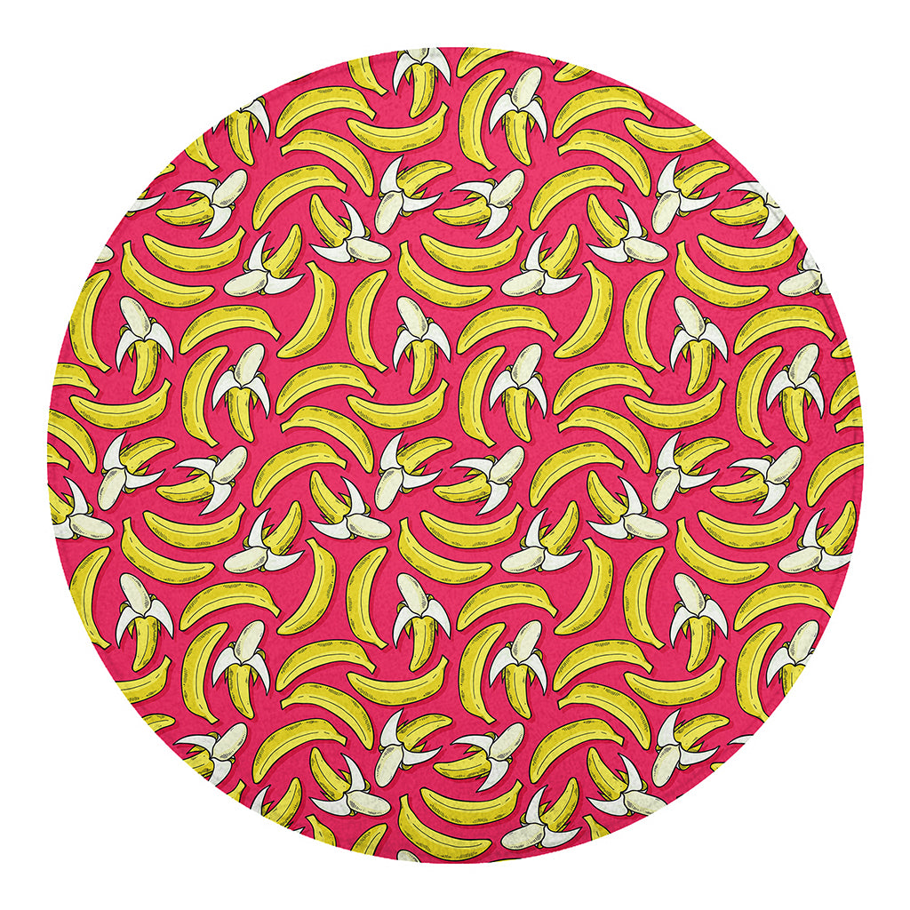 Pink Cartoon Banana Pattern Print Round Blanket