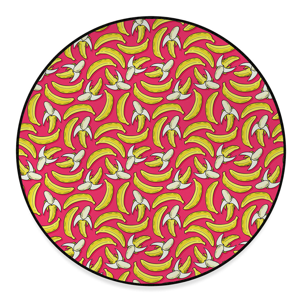 Pink Cartoon Banana Pattern Print Round Floor Mat