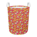 Pink Cartoon Banana Pattern Print Round Laundry Basket