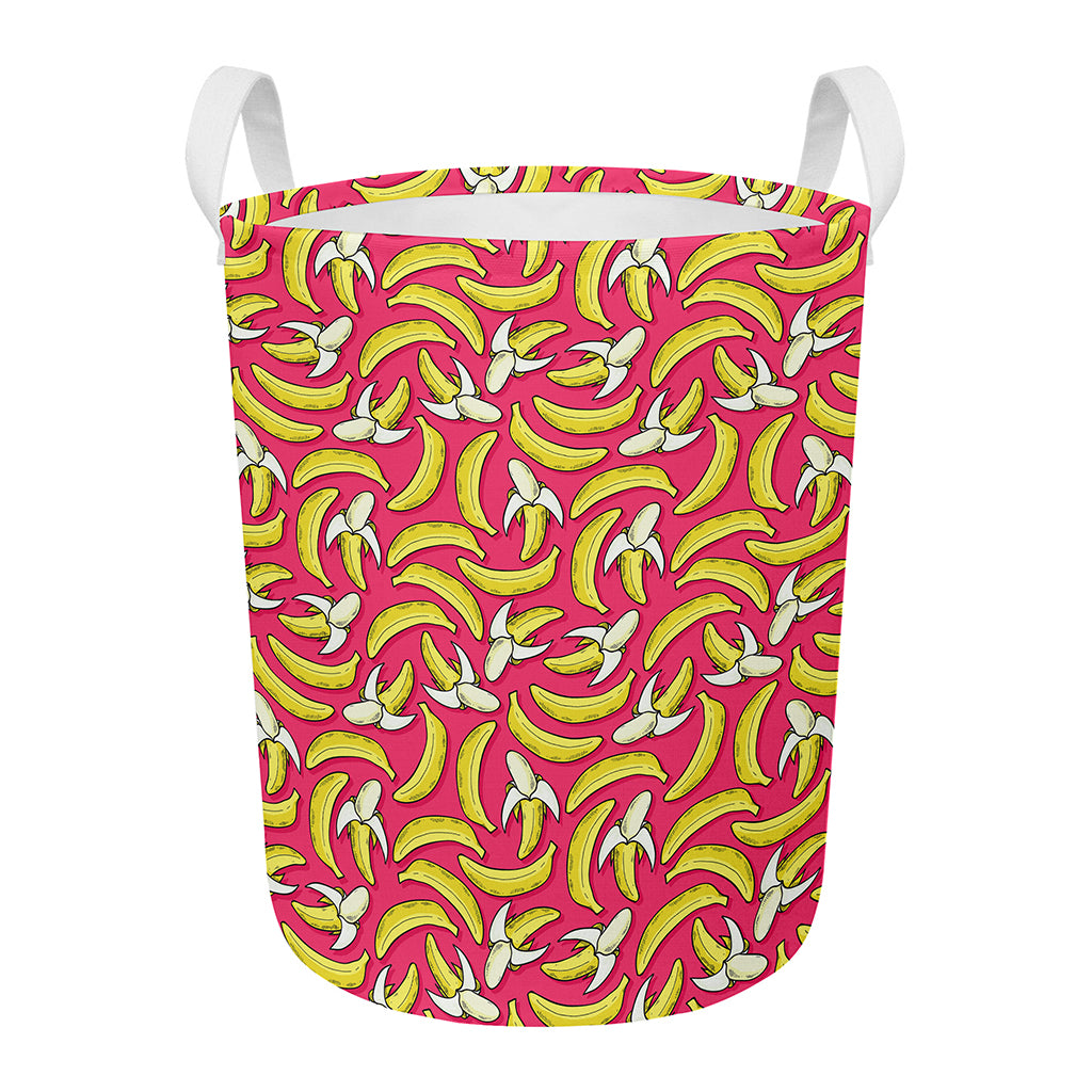 Pink Cartoon Banana Pattern Print Round Laundry Basket