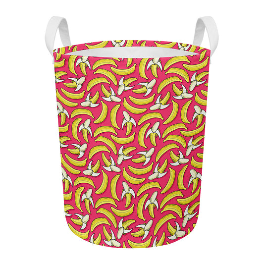 Pink Cartoon Banana Pattern Print Round Laundry Basket