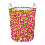 Pink Cartoon Banana Pattern Print Round Laundry Basket