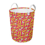 Pink Cartoon Banana Pattern Print Round Laundry Basket