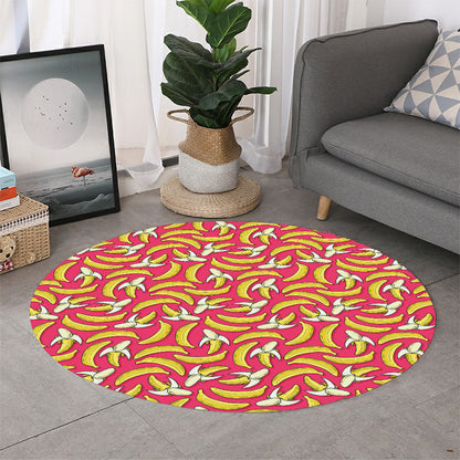 Pink Cartoon Banana Pattern Print Round Rug