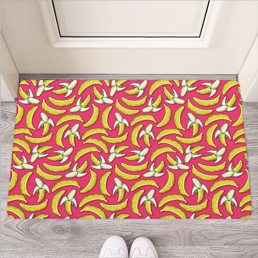 Pink Cartoon Banana Pattern Print Rubber Doormat