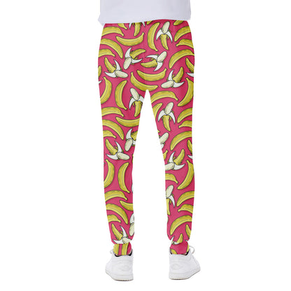 Pink Cartoon Banana Pattern Print Scuba Joggers