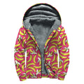 Pink Cartoon Banana Pattern Print Sherpa Lined Zip Up Hoodie